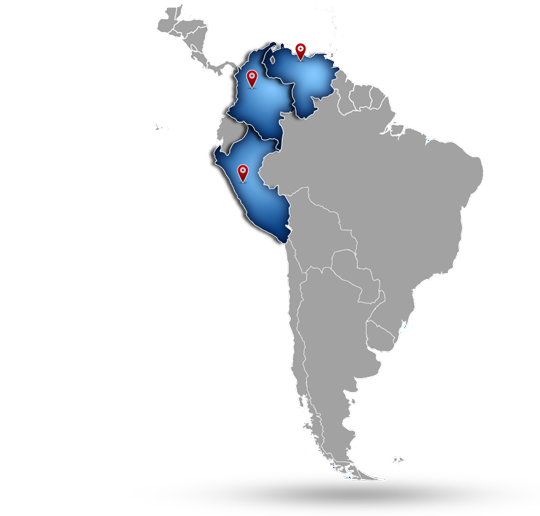 mapa Venezuela, Colombia y Perú en america